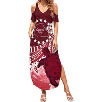 Cook Islands Mangaia Gospel Day Summer Maxi Dress Polynesian Art With Sea Turtle LT14 Women Maroon - Polynesian Pride