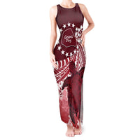 Cook Islands Mangaia Gospel Day Tank Maxi Dress Polynesian Art With Sea Turtle LT14 Women Maroon - Polynesian Pride