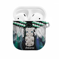 Aotearoa Korowai Motif AirPods Case Hei Tiki Poutama Maori Pattern LT14 Turquoise - Polynesian Pride