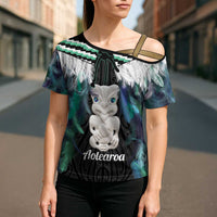 Aotearoa Korowai Motif Cross Shoulder Shirt Hei Tiki Poutama Maori Pattern - Polynesian Pride