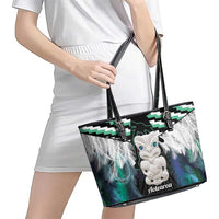 Aotearoa Korowai Motif Leather Tote Bag Hei Tiki Poutama Maori Pattern