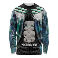 Aotearoa Korowai Motif Long Sleeve Shirt Hei Tiki Poutama Maori Pattern LT14 Unisex Turquoise - Polynesian Pride