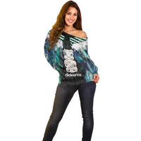Aotearoa Korowai Motif Off Shoulder Sweater Hei Tiki Poutama Maori Pattern