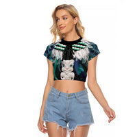 Aotearoa Korowai Motif Raglan Cropped T Shirt Hei Tiki Poutama Maori Pattern LT14 Female Turquoise - Polynesian Pride