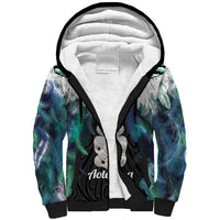 Aotearoa Korowai Motif Sherpa Hoodie Hei Tiki Poutama Maori Pattern LT14 Unisex Turquoise - Polynesian Pride
