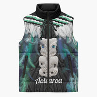 Aotearoa Korowai Motif Sleeveless Puffer Jacket Hei Tiki Poutama Maori Pattern - Polynesian Pride