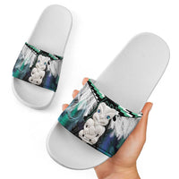 Aotearoa Korowai Motif Slide Sandals Hei Tiki Poutama Maori Pattern - Polynesian Pride