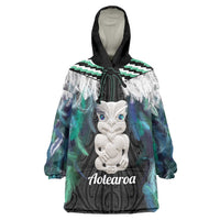 Aotearoa Korowai Motif Wearable Blanket Hoodie Hei Tiki Poutama Maori Pattern LT14 One Size Turquoise - Polynesian Pride