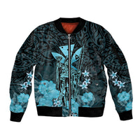 Polynesian Pride King Kamehameha Day Hawaii Sleeve Zip Bomber Jacket Polynesia Tribal Kanaka And Hibiscus Turquoise LT14 Unisex Turquoise - Polynesian Pride