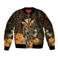 Polynesian Pride King Kamehameha Day Hawaii Bomber Jacket Polynesia Tribal Kanaka And Hibiscus Gold LT14 Unisex Gold - Polynesian Pride