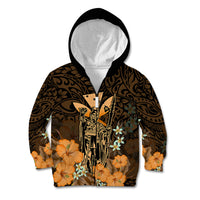 Personalised King Kamehameha Day Hawaii Kid Hoodie Polynesia Tribal Kanaka And Hibiscus Gold LT14 Zip Hoodie Gold - Polynesian Pride