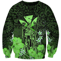Polynesian Pride King Kamehameha Day Hawaii Sweatshirt Polynesia Tribal Kanaka And Hibiscus Green LT14 Unisex Green - Polynesian Pride