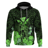 Custom King Kamehameha Day Hawaii Hoodie Polynesia Tribal Kanaka and Hibiscus Green LT14 Pullover Hoodie Green - Polynesian Pride