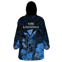 Polynesian Pride King Kamehameha Day Hawaii Wearable Blanket Hoodie Polynesia Tribal Kanaka And Hibiscus Blue LT14 - Polynesian Pride