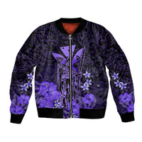 Polynesian Pride King Kamehameha Day Hawaii Bomber Jacket Polynesia Tribal Kanaka And Hibiscus Purple LT14 Unisex Purple - Polynesian Pride