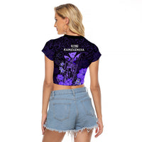 Polynesian Pride King Kamehameha Day Hawaii Raglan Cropped T Shirt Polynesia Tribal Kanaka And Hibiscus Purple LT14 - Polynesian Pride