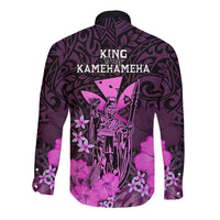 Polynesian Pride King Kamehameha Day Hawaii Long Sleeve Button Shirt Polynesia Tribal Kanaka And Hibiscus Pink LT14 - Polynesian Pride