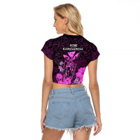 Polynesian Pride King Kamehameha Day Hawaii Raglan Cropped T Shirt Polynesia Tribal Kanaka And Hibiscus Pink LT14 - Polynesian Pride