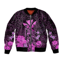 Polynesian Pride King Kamehameha Day Hawaii Sleeve Zip Bomber Jacket Polynesia Tribal Kanaka And Hibiscus Pink LT14 Unisex Pink - Polynesian Pride