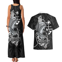 Guam Blue Marlin Fishing Couples Matching Tank Maxi Dress and Hawaiian Shirt Guahan Fish Hook Tattoo Black Version