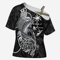 Guam Blue Marlin Fishing Cross Shoulder Shirt Guahan Fish Hook Tattoo Black Version LT14 Female Black - Polynesian Pride