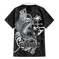 Guam Blue Marlin Fishing Family Matching Long Sleeve Bodycon Dress and Hawaiian Shirt Guahan Fish Hook Tattoo Black Version