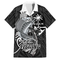 Guam Blue Marlin Fishing Family Matching Off Shoulder Maxi Dress and Hawaiian Shirt Guahan Fish Hook Tattoo Black Version