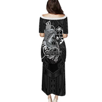 Guam Blue Marlin Fishing Family Matching Puletasi and Hawaiian Shirt Guahan Fish Hook Tattoo Black Version