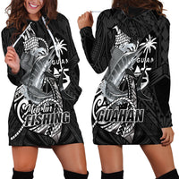 Guam Blue Marlin Fishing Hoodie Dress Guahan Fish Hook Tattoo Black Version LT14 - Polynesian Pride