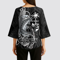 Guam Blue Marlin Fishing Kimono Sleeve Blouse Guahan Fish Hook Tattoo Black Version LT14 - Polynesian Pride
