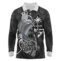 Guam Blue Marlin Fishing Long Sleeve Polo Shirt Guahan Fish Hook Tattoo Black Version LT14 Black - Polynesian Pride