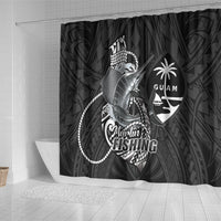 Guam Blue Marlin Fishing Shower Curtain Guahan Fish Hook Tattoo Black Version LT14 - Polynesian Pride