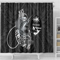 Guam Blue Marlin Fishing Shower Curtain Guahan Fish Hook Tattoo Black Version LT14 - Polynesian Pride