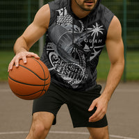 Guam Blue Marlin Fishing Sleeveless Hoodie Guahan Fish Hook Tattoo Black Version LT14 - Polynesian Pride