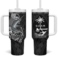 Guam Blue Marlin Fishing Tumbler With Handle Guahan Fish Hook Tattoo Black Version LT14 One Size: 40 oz Black - Polynesian Pride