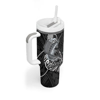 Guam Blue Marlin Fishing Tumbler With Handle Guahan Fish Hook Tattoo Black Version LT14 - Polynesian Pride