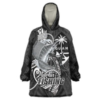 Guam Blue Marlin Fishing Wearable Blanket Hoodie Guahan Fish Hook Tattoo Black Version LT14 One Size Black - Polynesian Pride
