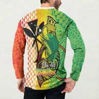 Hawaii Blue Marlin Fishing Button Sweatshirt Hawaiian Kanaka Kakau Reggae LT14 - Polynesian Pride