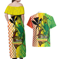 Hawaii Blue Marlin Fishing Couples Matching Off Shoulder Maxi Dress and Hawaiian Shirt Hawaiian Kanaka Kakau Reggae