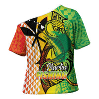 Hawaii Blue Marlin Fishing Cross Shoulder Shirt Hawaiian Kanaka Kakau Reggae LT14 - Polynesian Pride