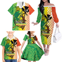 Hawaii Blue Marlin Fishing Family Matching Off The Shoulder Long Sleeve Dress and Hawaiian Shirt Hawaiian Kanaka Kakau Reggae