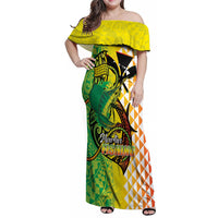 Hawaii Blue Marlin Fishing Family Matching Off Shoulder Maxi Dress and Hawaiian Shirt Hawaiian Kanaka Kakau Reggae