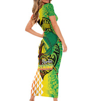 Hawaii Blue Marlin Fishing Family Matching Short Sleeve Bodycon Dress and Hawaiian Shirt Hawaiian Kanaka Kakau Reggae