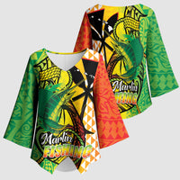 Hawaii Blue Marlin Fishing Kimono Sleeve Blouse Hawaiian Kanaka Kakau Reggae LT14 - Polynesian Pride