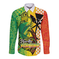Hawaii Blue Marlin Fishing Long Sleeve Button Shirt Hawaiian Kanaka Kakau Reggae LT14 Unisex Reggae - Polynesian Pride