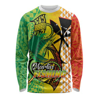 Hawaii Blue Marlin Fishing Long Sleeve Shirt Hawaiian Kanaka Kakau Reggae LT14 Unisex Reggae - Polynesian Pride