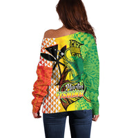Hawaii Blue Marlin Fishing Off Shoulder Sweater Hawaiian Kanaka Kakau Reggae LT14 - Polynesian Pride