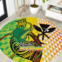 Hawaii Blue Marlin Fishing Round Carpet Hawaiian Kanaka Kakau Reggae LT14 Reggae - Polynesian Pride