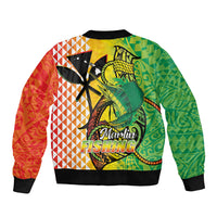 Hawaii Blue Marlin Fishing Sleeve Zip Bomber Jacket Hawaiian Kanaka Kakau Reggae LT14 - Polynesian Pride