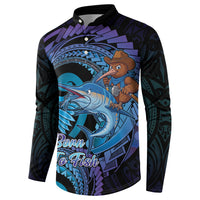 Personalised Blue Marlin Fishing New Zealand Button Sweatshirt NZ Kiwi Cowboy Born To Fish LT14 - Polynesian Pride